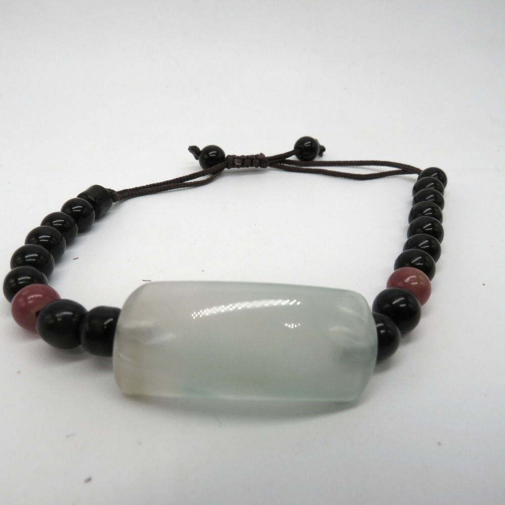 Natural Stone Beaded Adjustable Bracelet Translucent Jade‎ Green Black Pink Cord